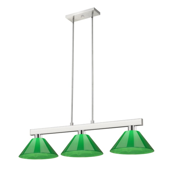 Z-Lite Cobalt Billiard, 3-Light, 14 In.W x 46 In.L x 8 In.H, Brushed Nickel/Green 152BN-PGR - main